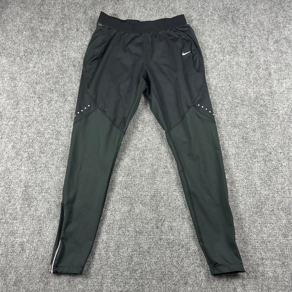 Nike Dri-FIT Running Pants Womens M Black Green 693183-010 Reflective Joggers